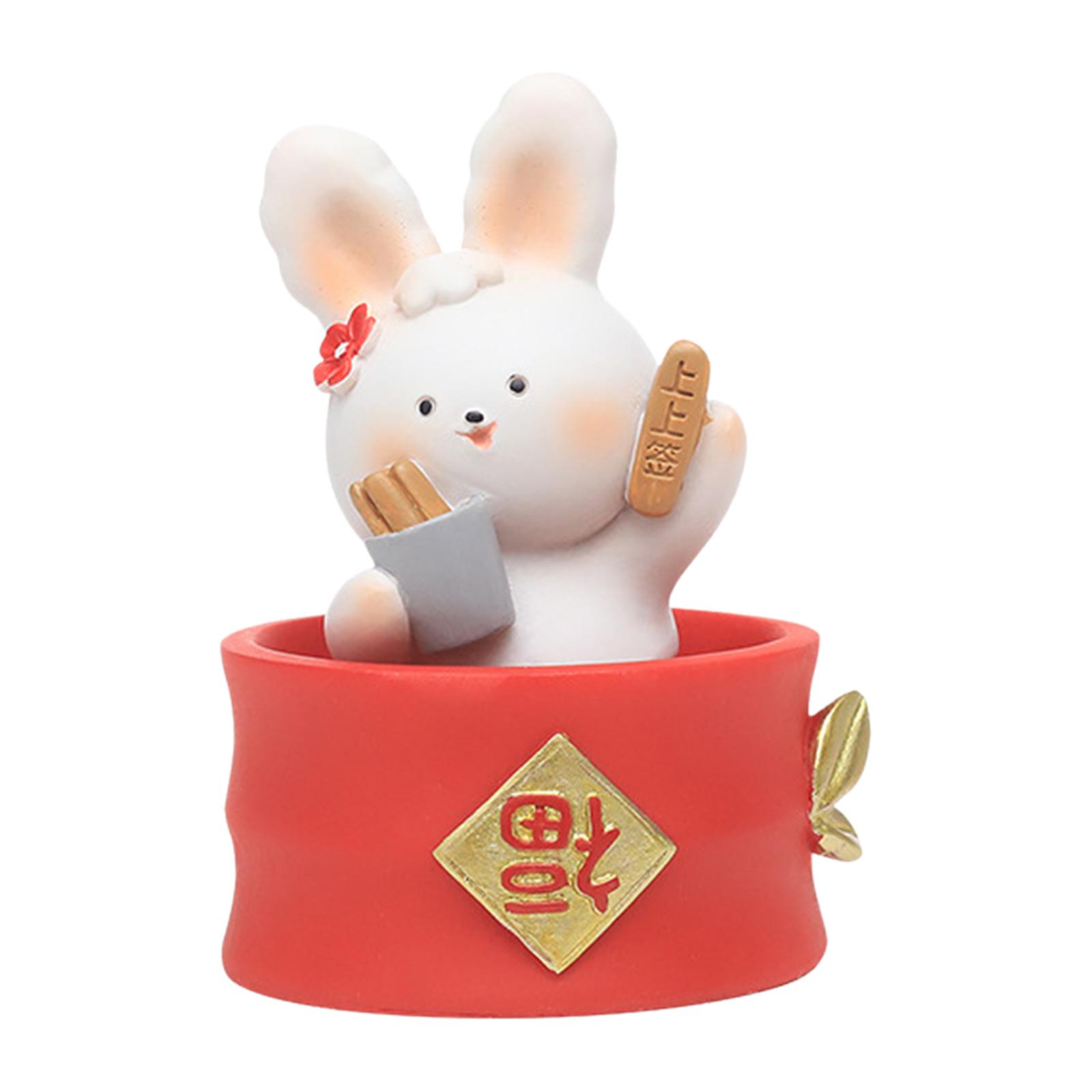 2Pieces Chinese Rabbit Statue Figurine Desktop Shaking Head Bunny Style B