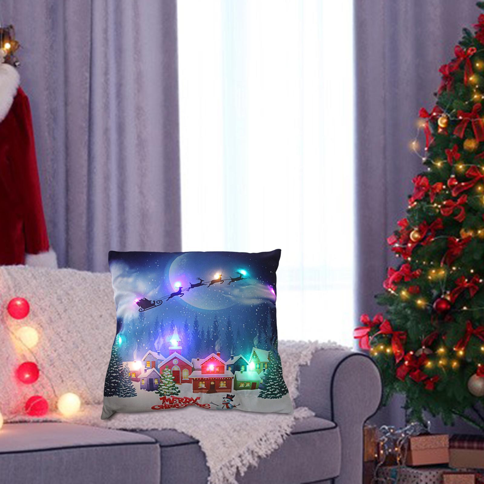 Christmas Pillow Cover Pillowcase LED Light Case Home Living Room Style H