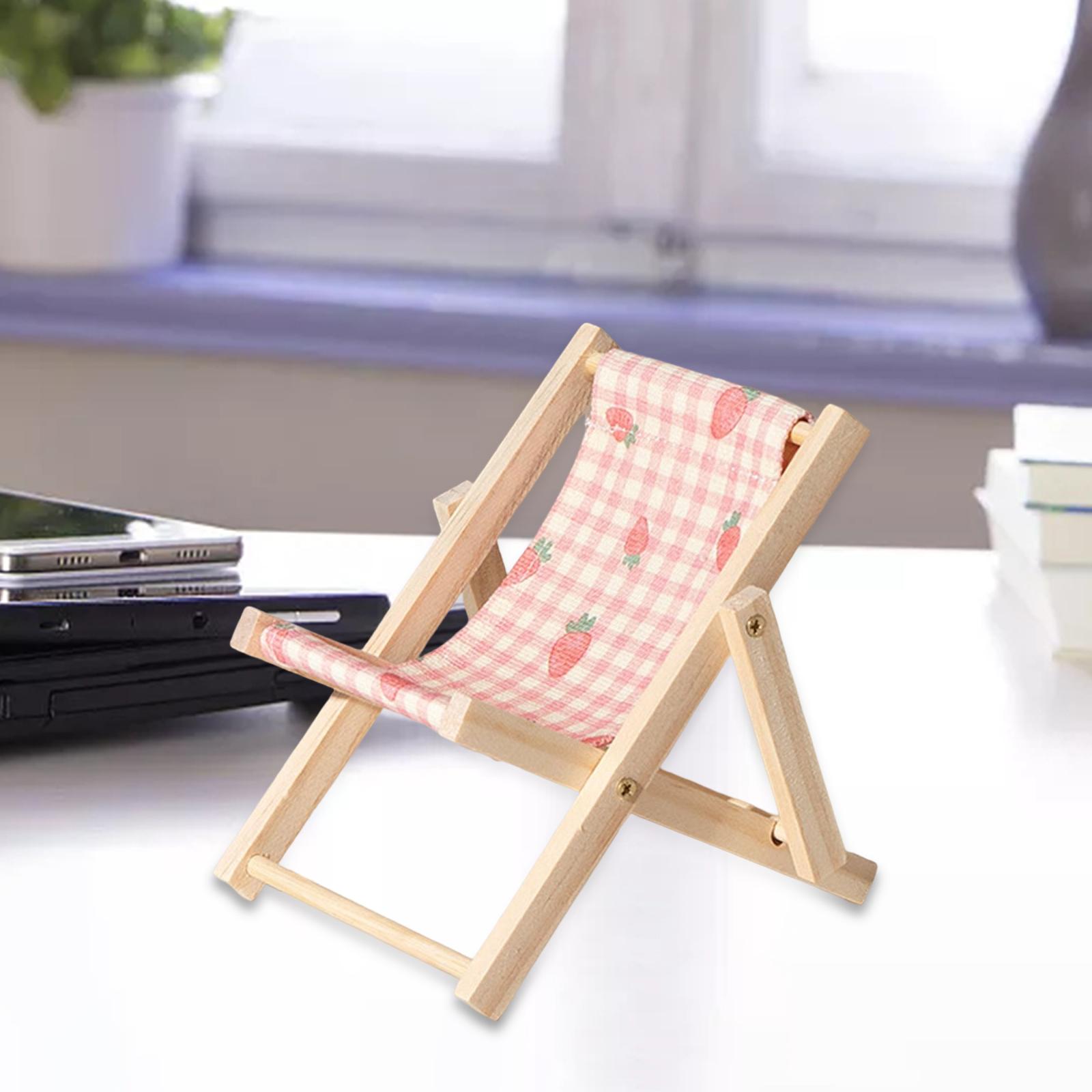 Creative Beach Chair Phone Holder Dollhouse Miniature Bedroom Wooden Bracket Strawberry