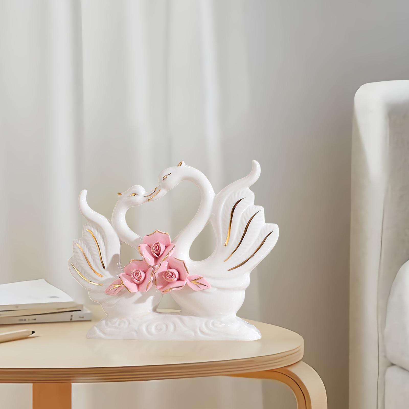 Swan Figurines Ornament Farmhouse Centerpiece Bedroom Home Office Party Pink 