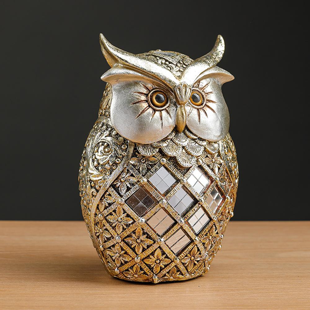 Modern Resin Owl Statue Bird Figurine Craft Sculpture Ornament for Bedroom