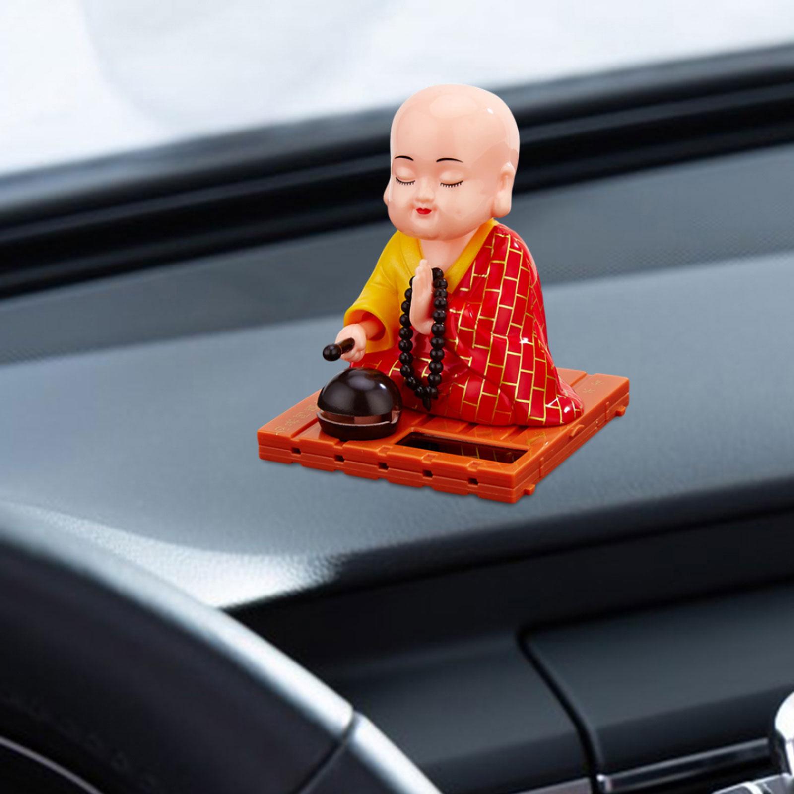 Little Monk Figurine Solar Powered Car Toy Bobble Head Toy Car Ornament L Red
