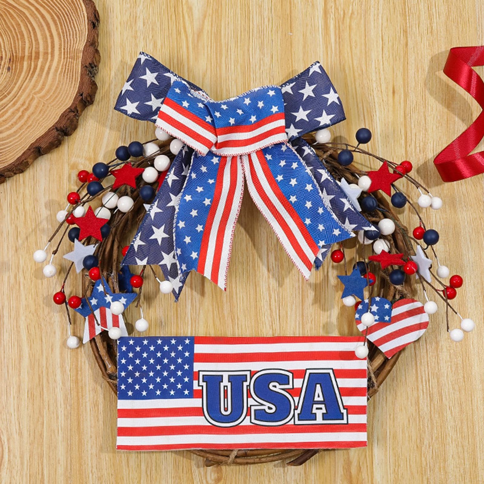 Independence Day Wreath 14" Patriotic Door Wreath for Outdoor Party Festival