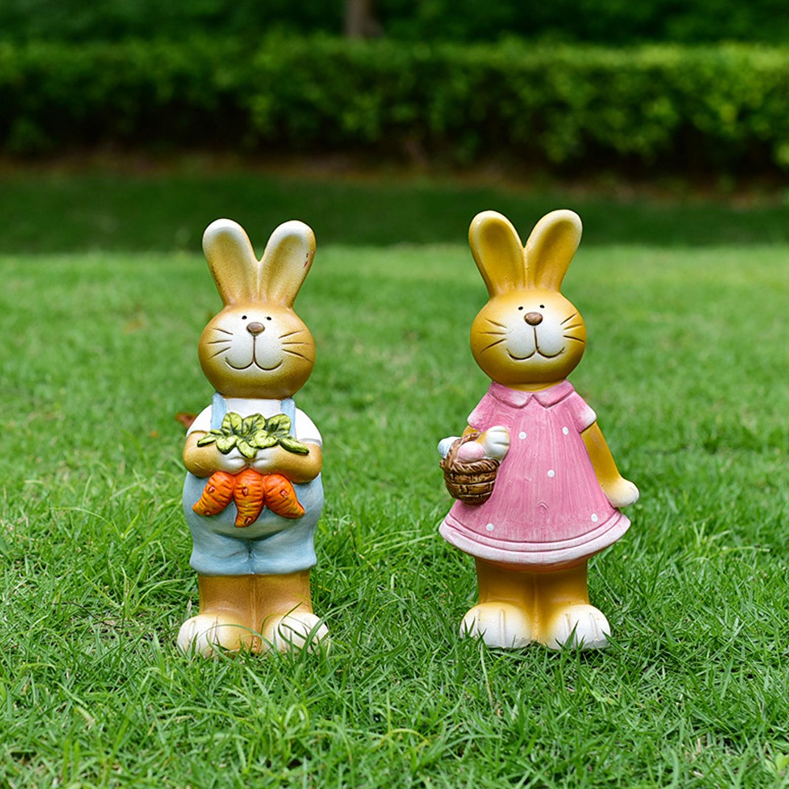 Rabbit Statue Ceramic Bunny Figurine for Shelf Outdoor Garden
