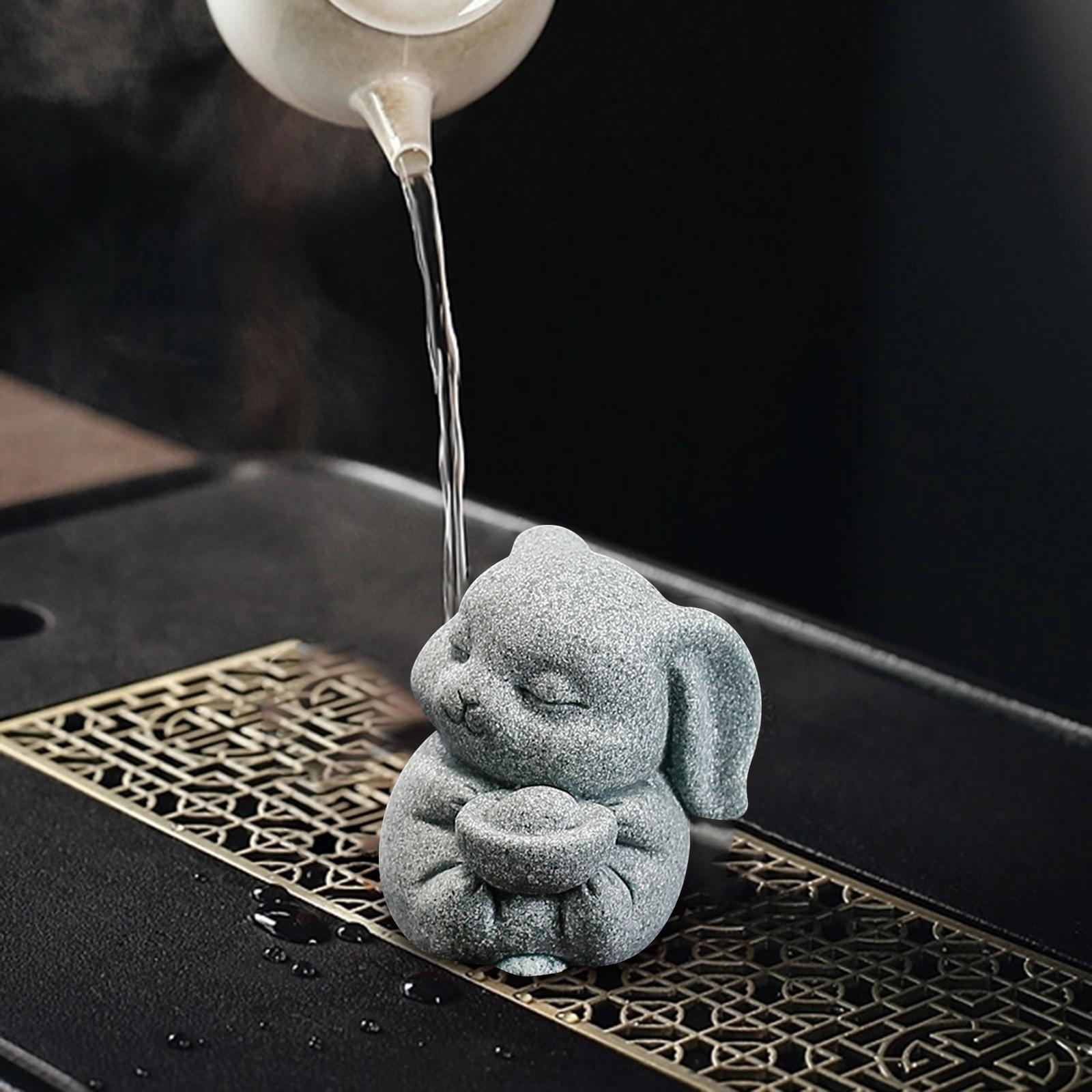 Tea Pet Decorative Cute Artwork Animal Statue for Tea Table Living Room Home Rabbit