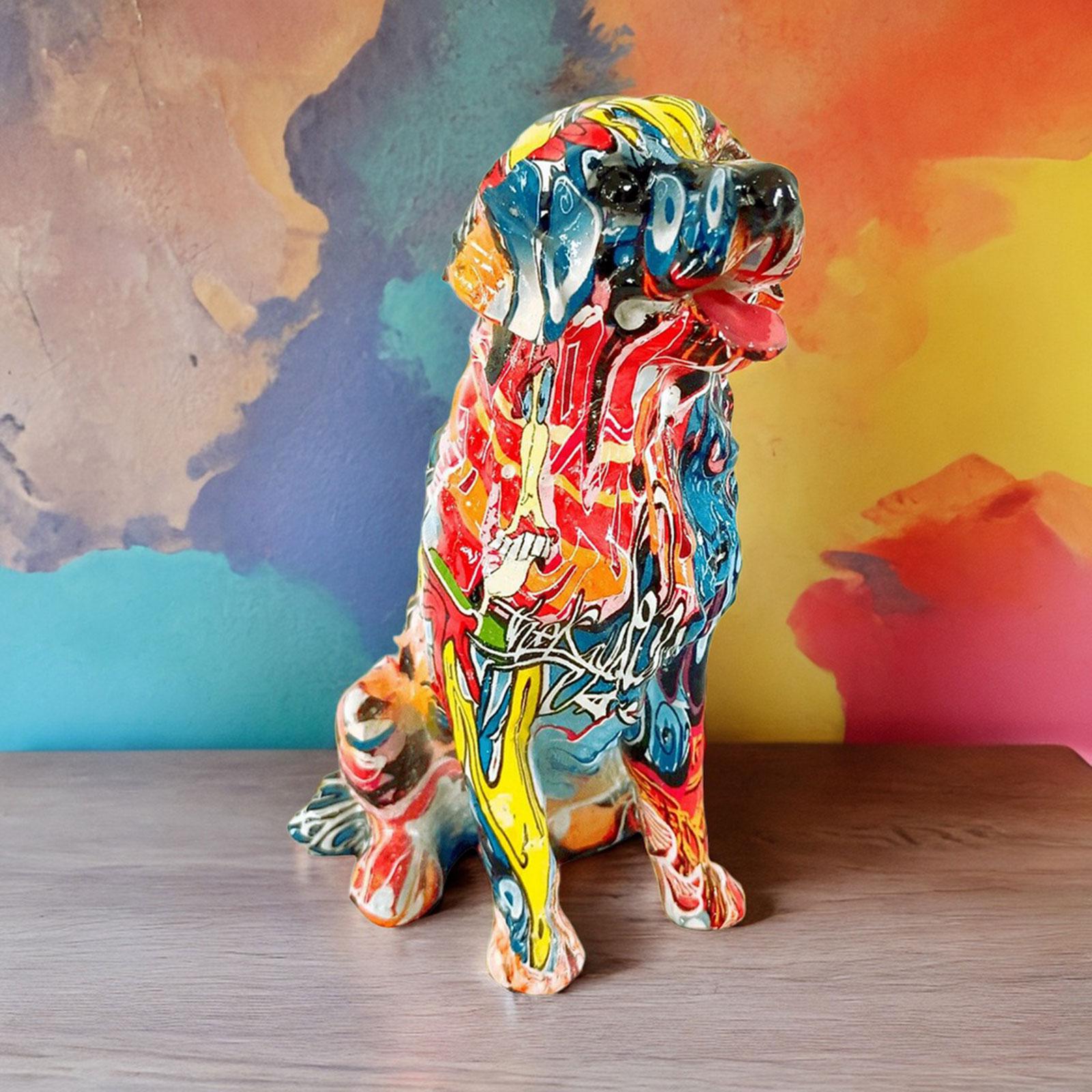 Colorful Dog Statues Animal Figure Dining Room Graffiti Figurines Sculptures Style B