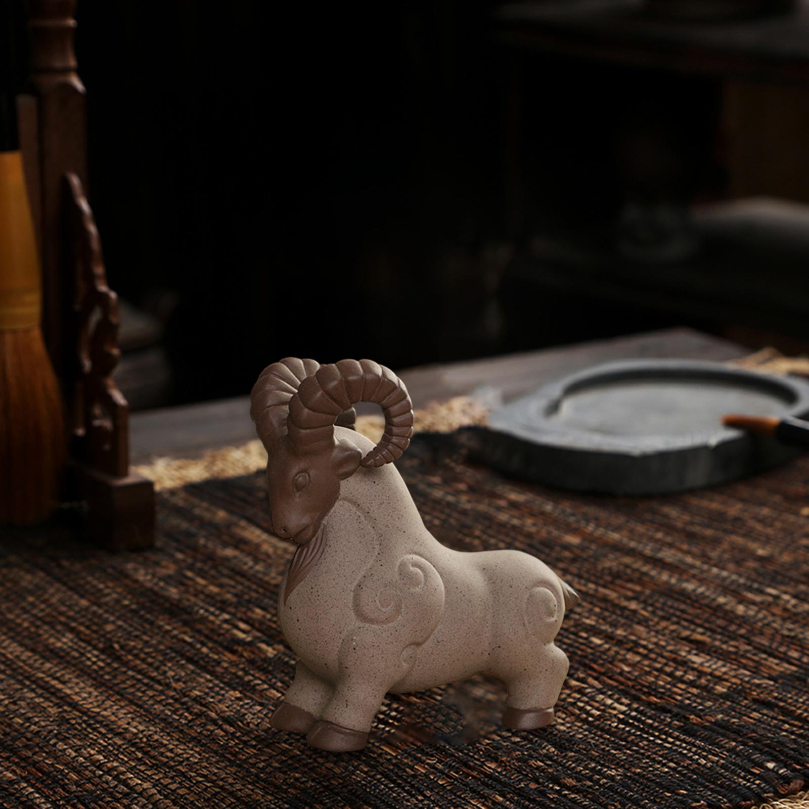 Clay Goat Mini Tea Pet Figurine Cute DIY Terrarium Crafts for Home or Office Male Goat