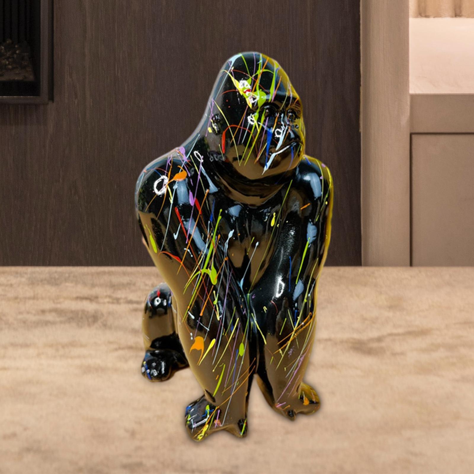 Gorilla Sculpture Collectible Modern Statue for Office Bookshelf Centerpiece Black