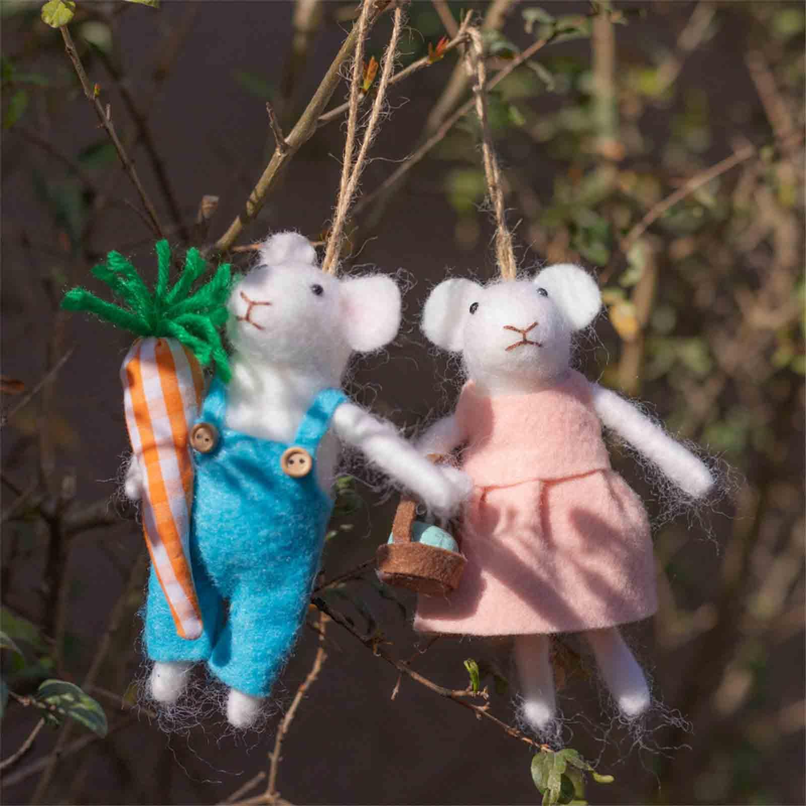 2x Felt Mouse Hanging Ornaments Christmas Tree Ornaments for Garland Holiday