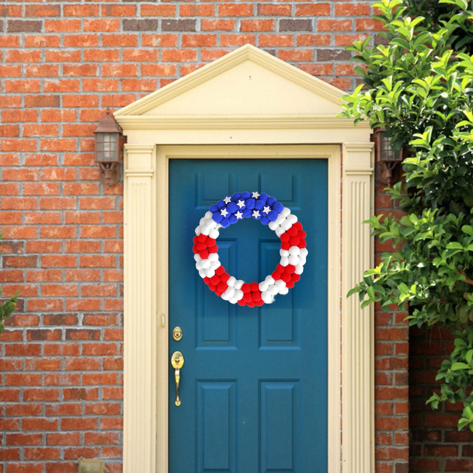 Independence Day Wreath Handmade Patriotic Ball Garland for Fence Wall Party