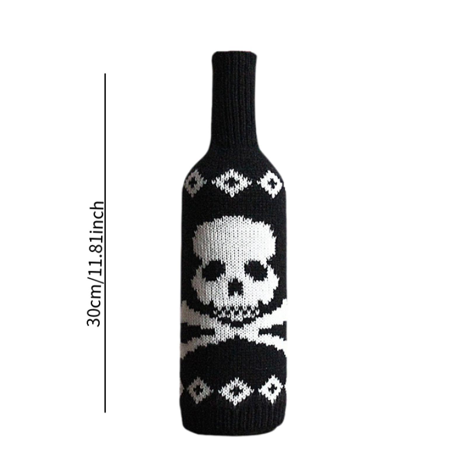 Knitted Bottle Sweater Entertaining Housewarming Halloween Wine Bottle Cover Skull