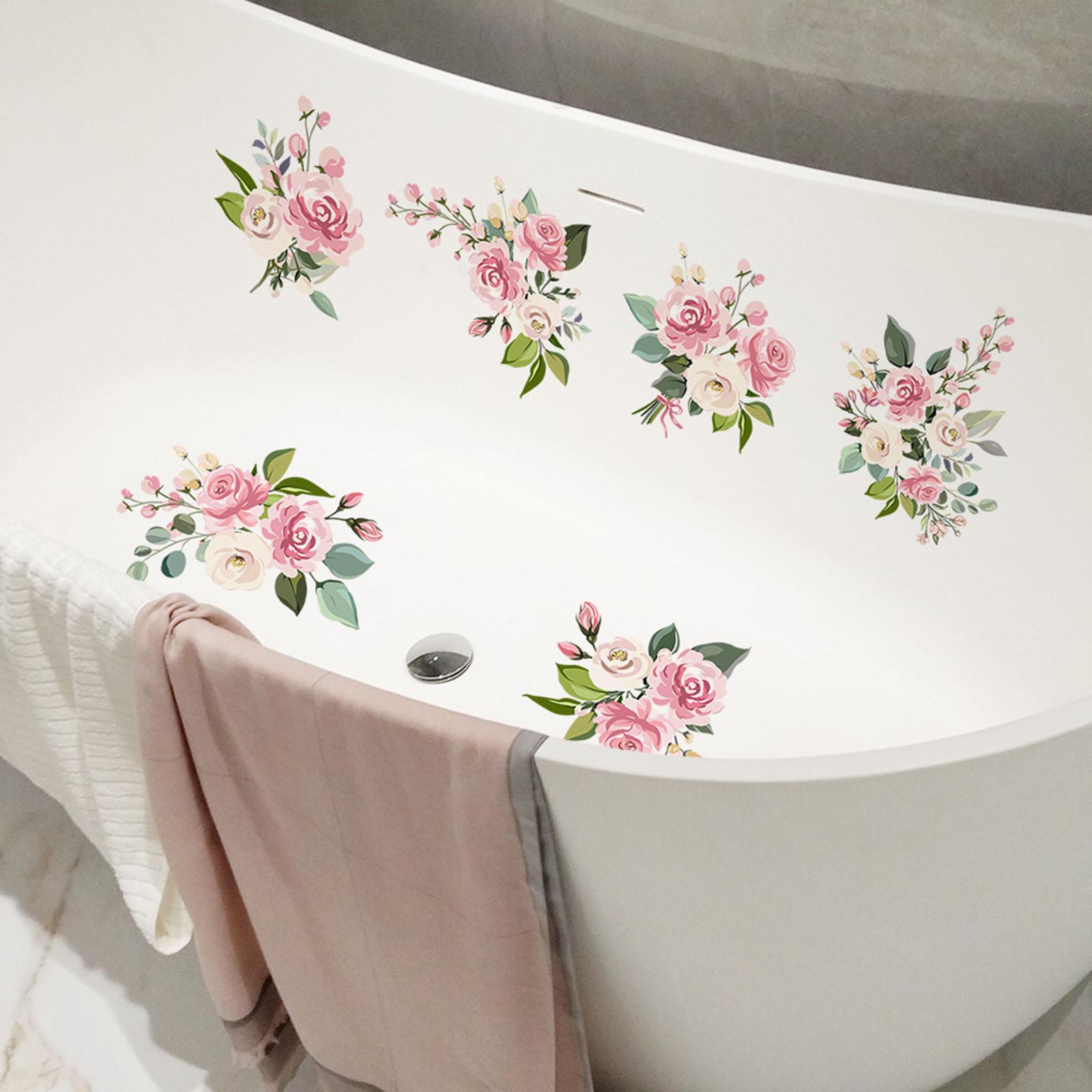 4x6 Pieces Bathtub Wall Stickers Bathroom Decals Beautiful Flowers Wall Decals