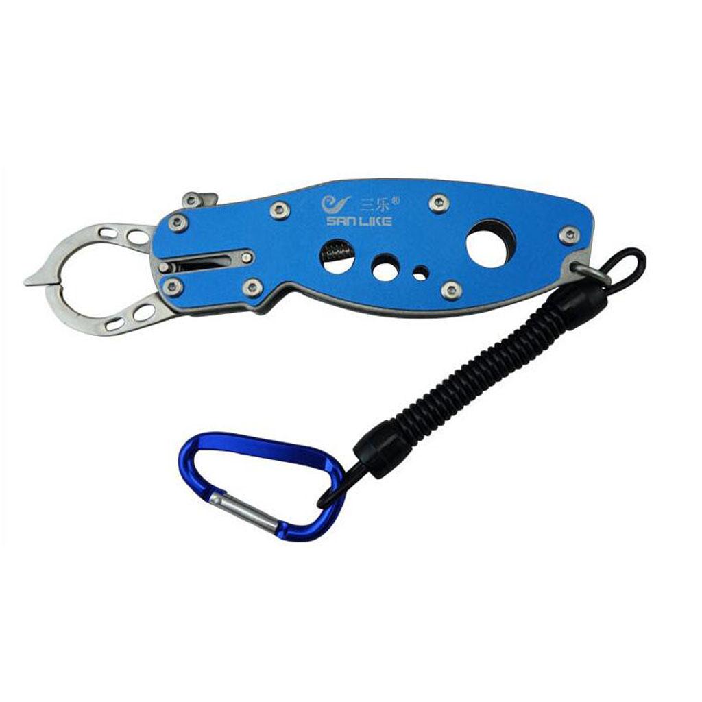 Compact Stainless Steel Fishing Lip Grip Grabber Trigger Gripper Tool Blue