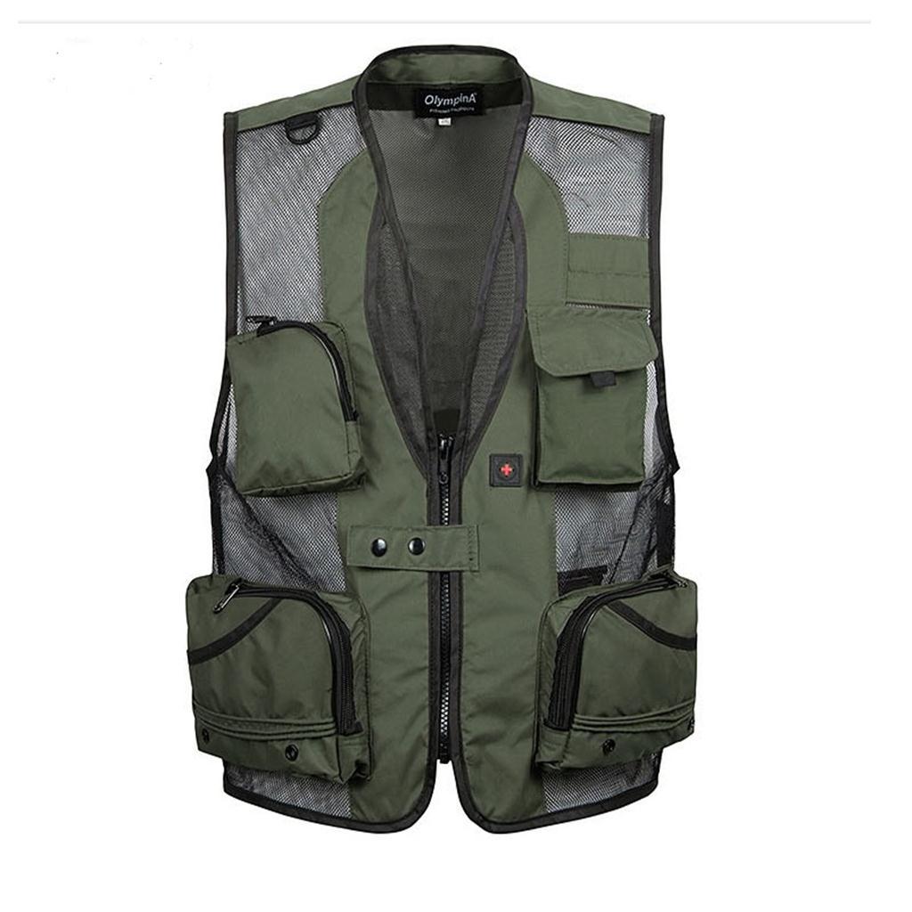 Multi-Pocket Fishing Mesh Vest Photography Quick-Dry Jacket XXXL Army Green