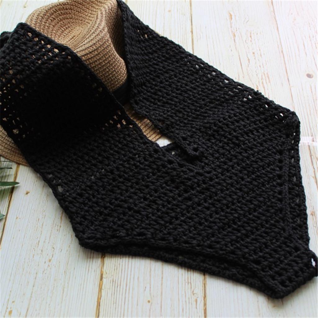 Women Crochet Onepiece Black Swimwear Bikini Halter Knit Beach