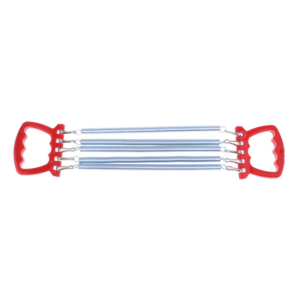 Portable Chest Expander Puller Fitness Resistance Band with 5 Springs Red