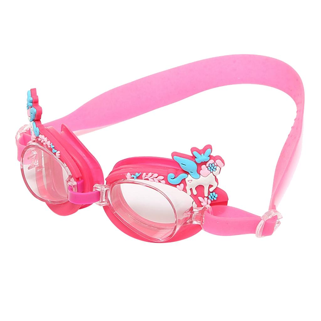 Kids Swimming Goggles Anti-Fog Adjustable Silicone Eyewear Rose Red Horse