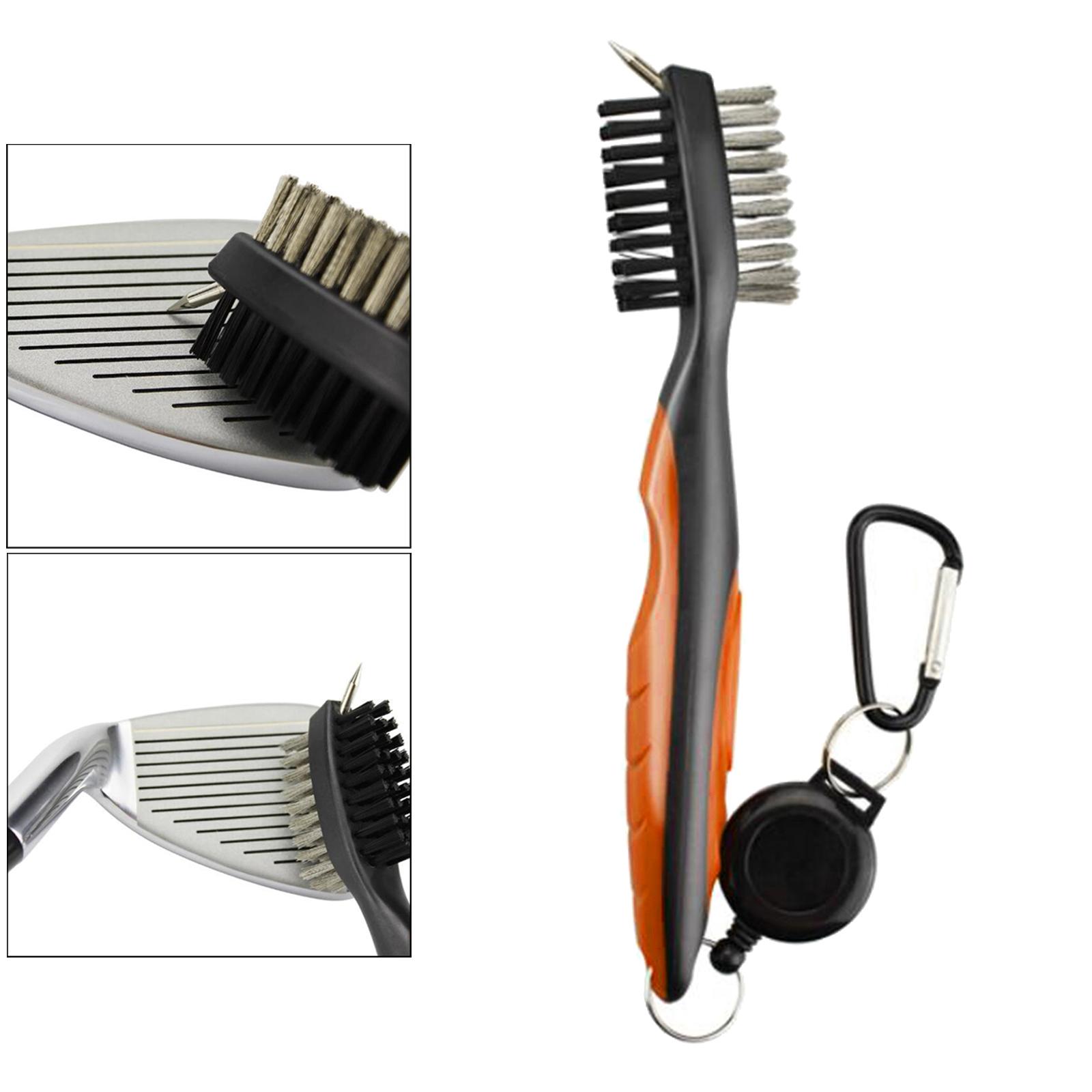 Golf Club Brush Cleaner Retractable Zip Line Groove Cleaning Tool Orange