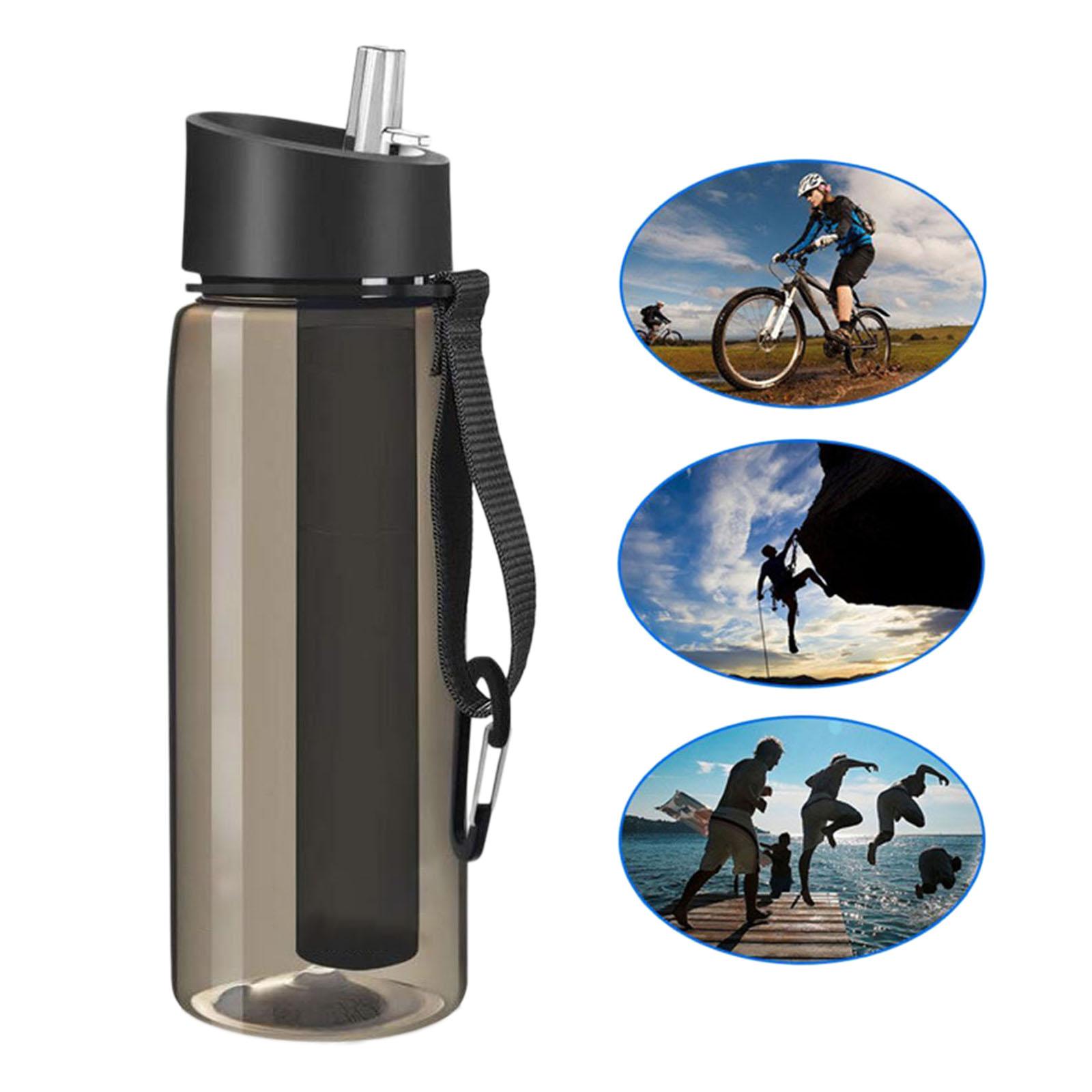 Filtered Water Bottle with 4-Stage Filter Straw BPA Free for Hiking Black