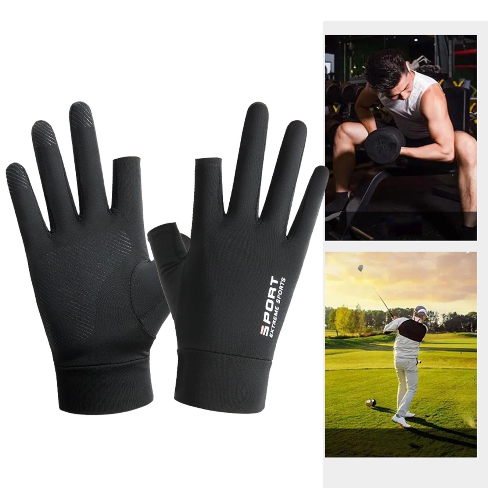 Men Ice Silk Gloves Summer Sun Protection Nonslip Fishing two finger black