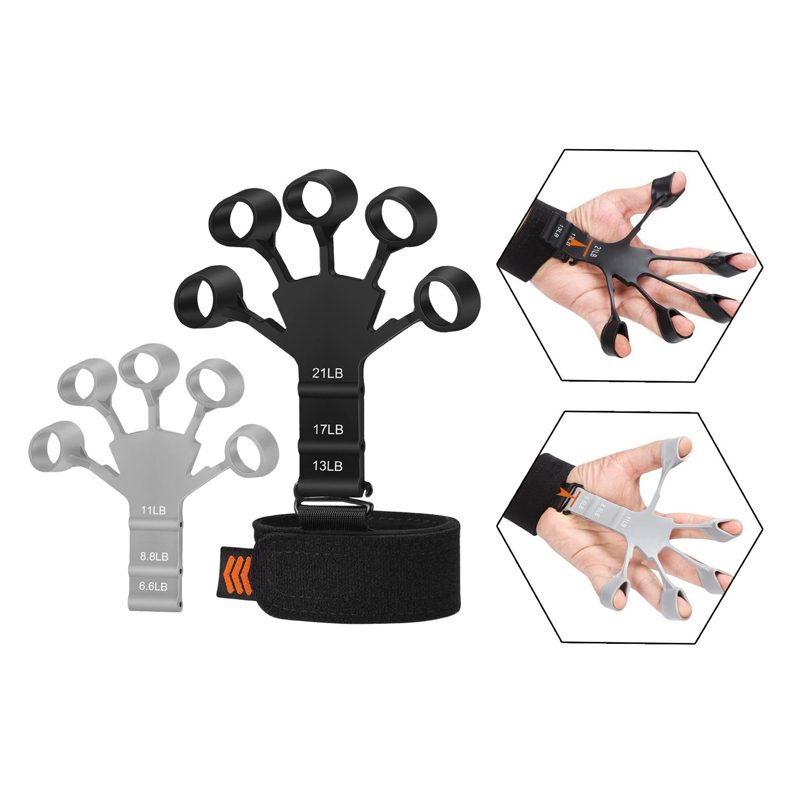 Finger Exerciser Stretcher Adults Power Exercise Athlete Finger Strengthener 2Pcs Black Gray