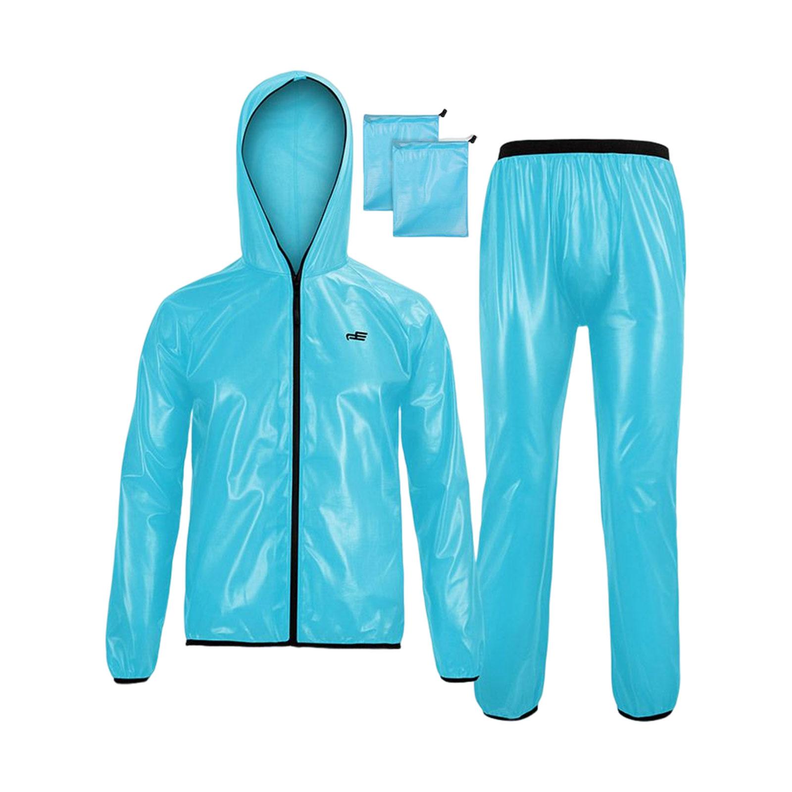 Rain suits Waterproof Hooded Women Men Adults for Fishing Travel Outdoor XXL BLUE