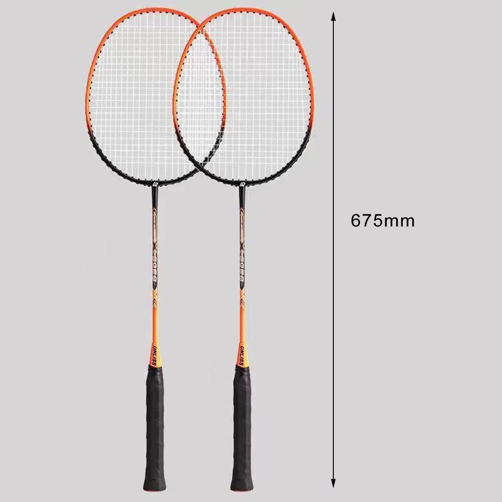 2x Badminton Rackets Lightweight Tennis Racquets for Lawn Gym Indoor Outdoor Orange