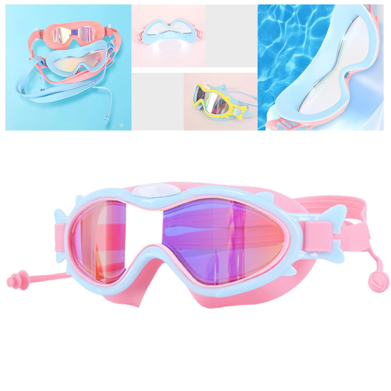 Kids Swimming Goggles with Ear Plugs Swim Goggles for Kids 6-14 Boys Girls Pink Blue