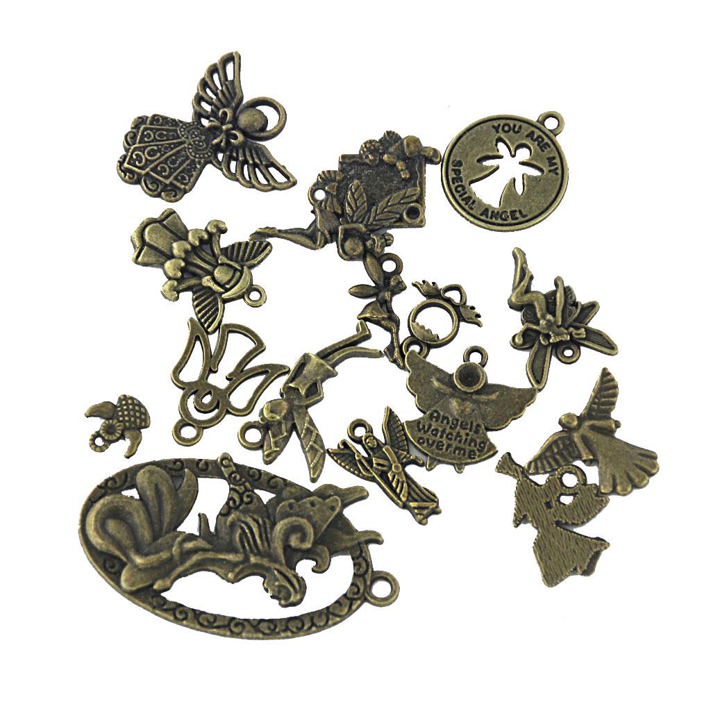 16Pcs Antique Bronze Mixed Style Angel Charms Pendant for Craft Findings