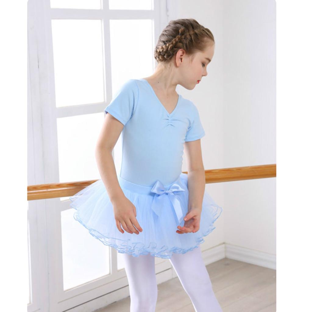 Girls Toddlers Tutu Leotard Ballet Dancing Skirt V Neck Dancewear 120 Blue