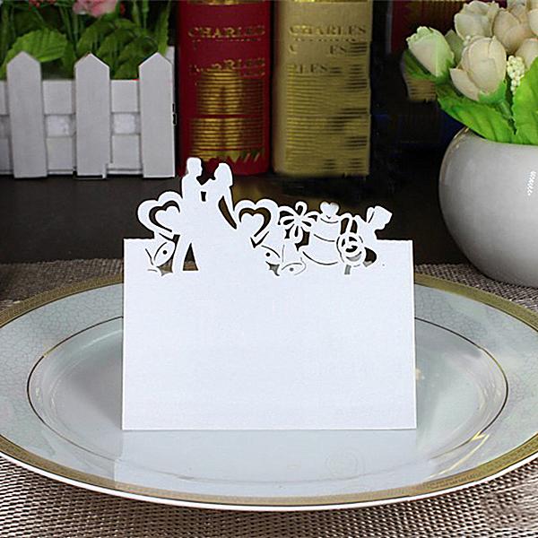 50Pcs Wedding Marriage Name Number Place Table Cards Laser Cut Love Couple