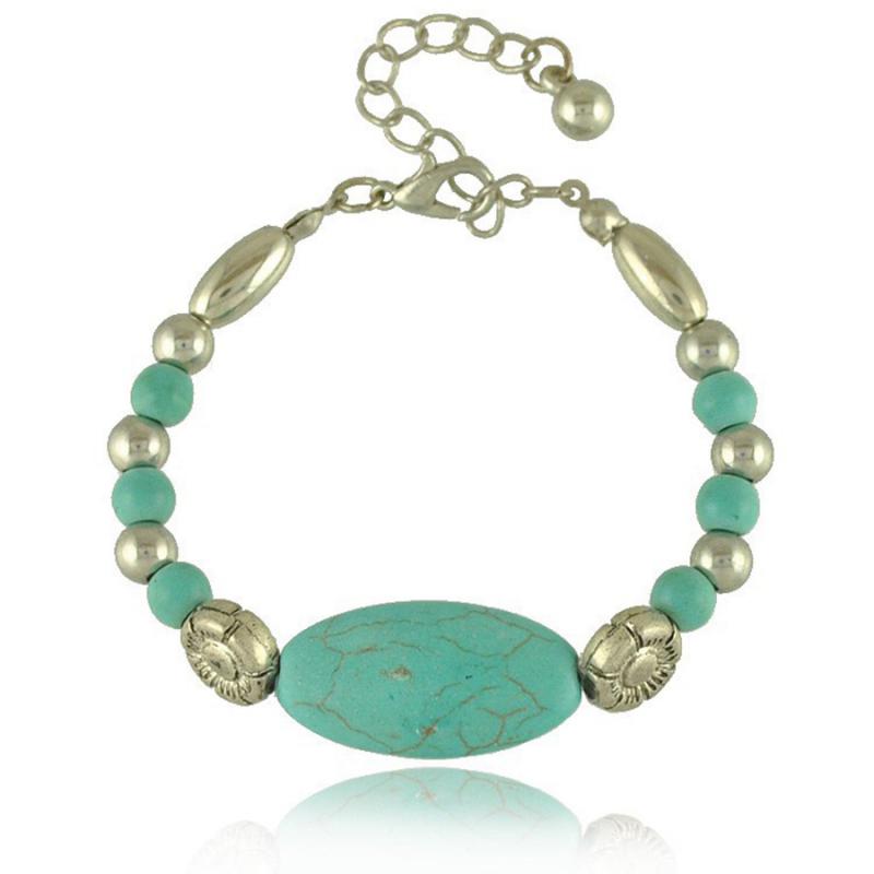Vintage Silver Charm Turquoise Bracelet DIY Bangle Women Cuff Jewelry Gift