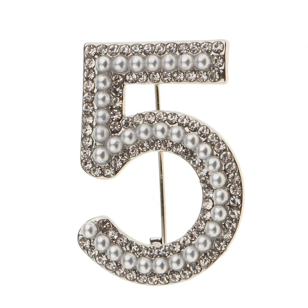 Crystal Number 5 Brooch Silver