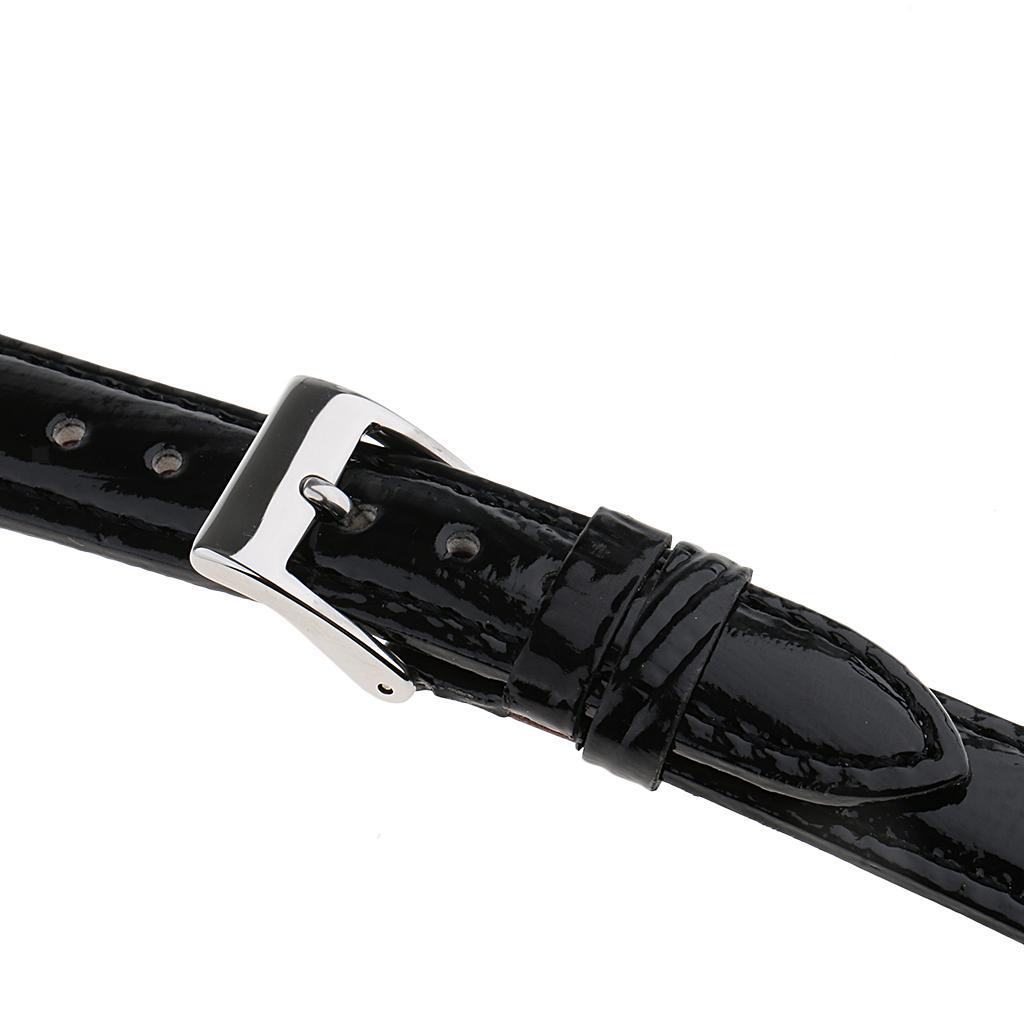 Genuine Leather Watch Band Strap Glossy Finish Stainless Buckle Clasp ...
