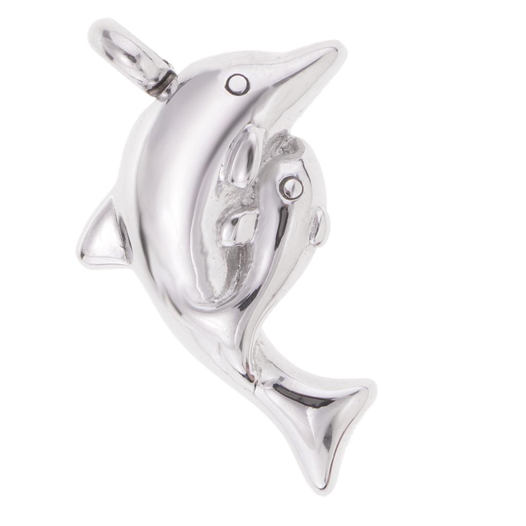 2xDolphin Mom and Baby Memorial Keepsake Ashes Urn Stainless Steel Pendant 