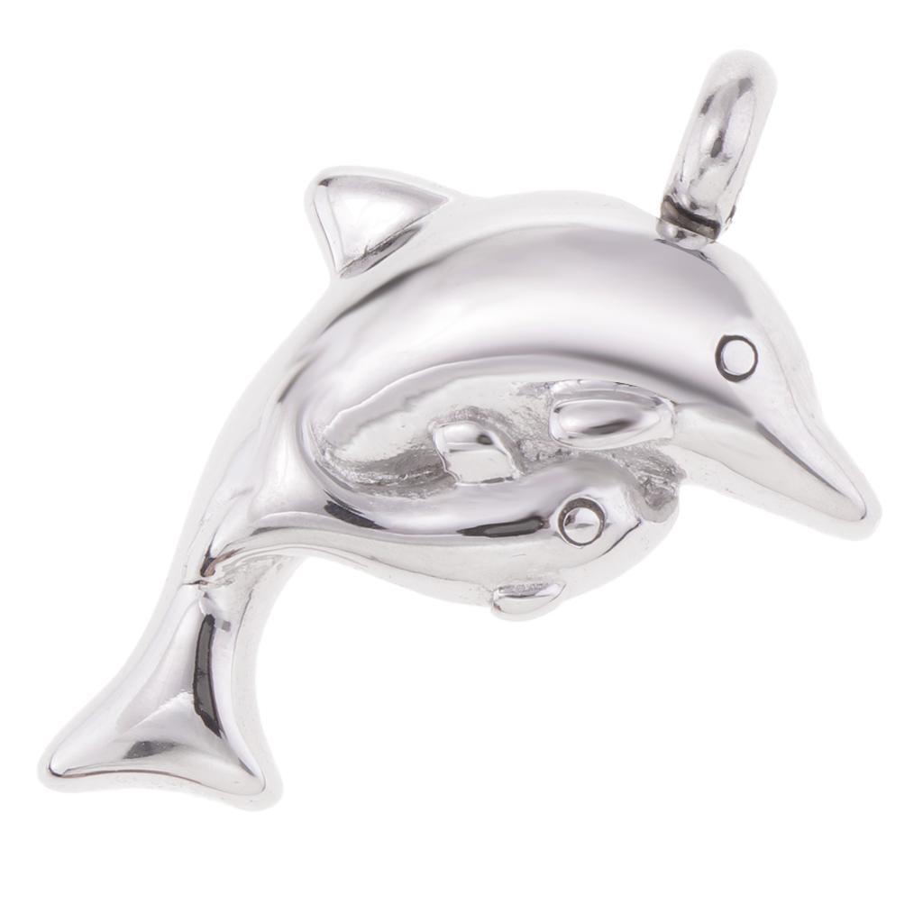 Dolphin Mom and Baby Memorial Keepsake Ashes Urn Stainless Steel Pendant 