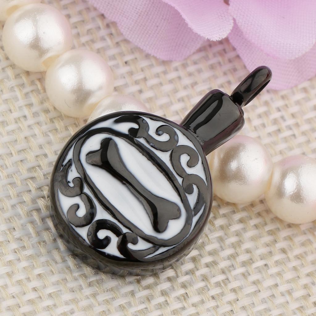 Stainless Steel Dog Bone Round Cremation Keepsake Urn Pendant Black