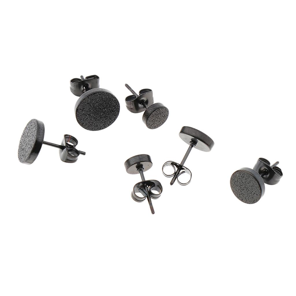 Titanium Steel Dumbbell Round Stud Earrings 6mm 8mm 10mm Black