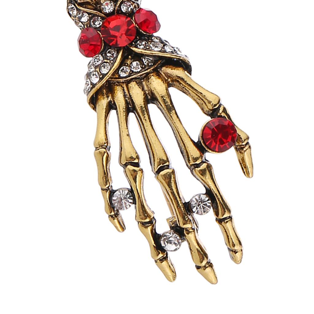 Skeleton Hands Brooches Crystal Clothes Lapel Pin Badge Collar Clips Bronze