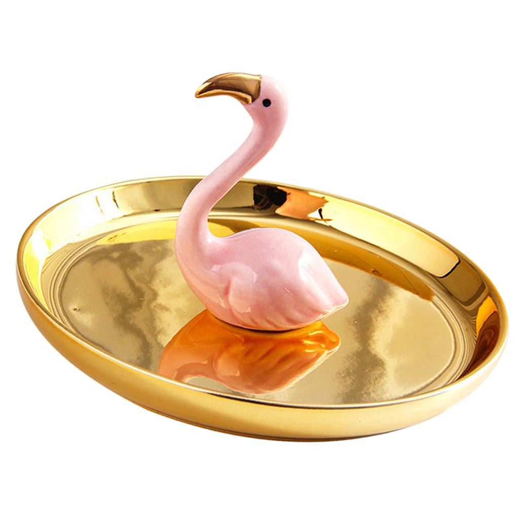 Flamingo Ceramic Trinkets Necklace Holder Dish Jewelry Storage Tray Gold