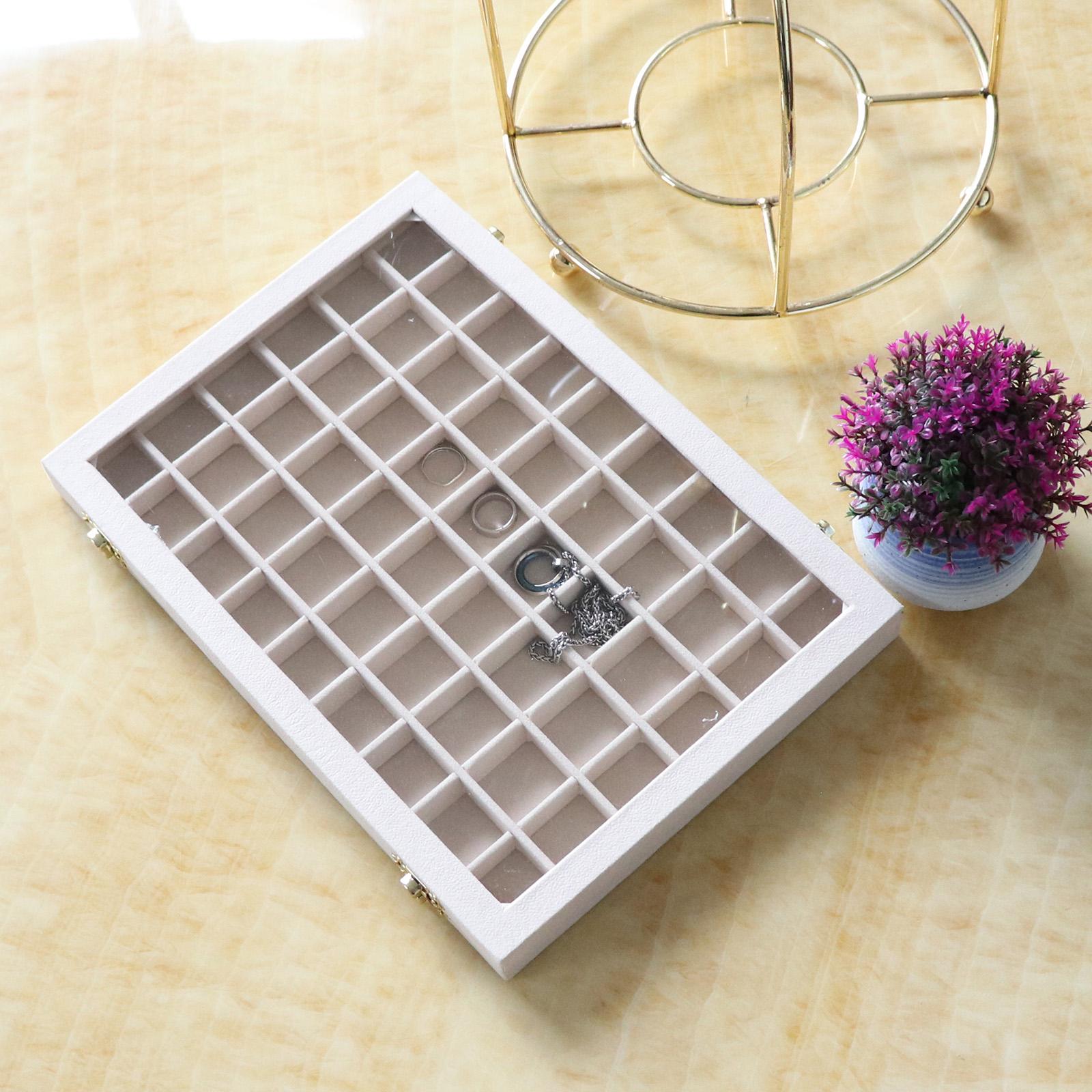 2xVelvet Stackable Jewelry Display Tray Case for Jewellery Earrings Beige