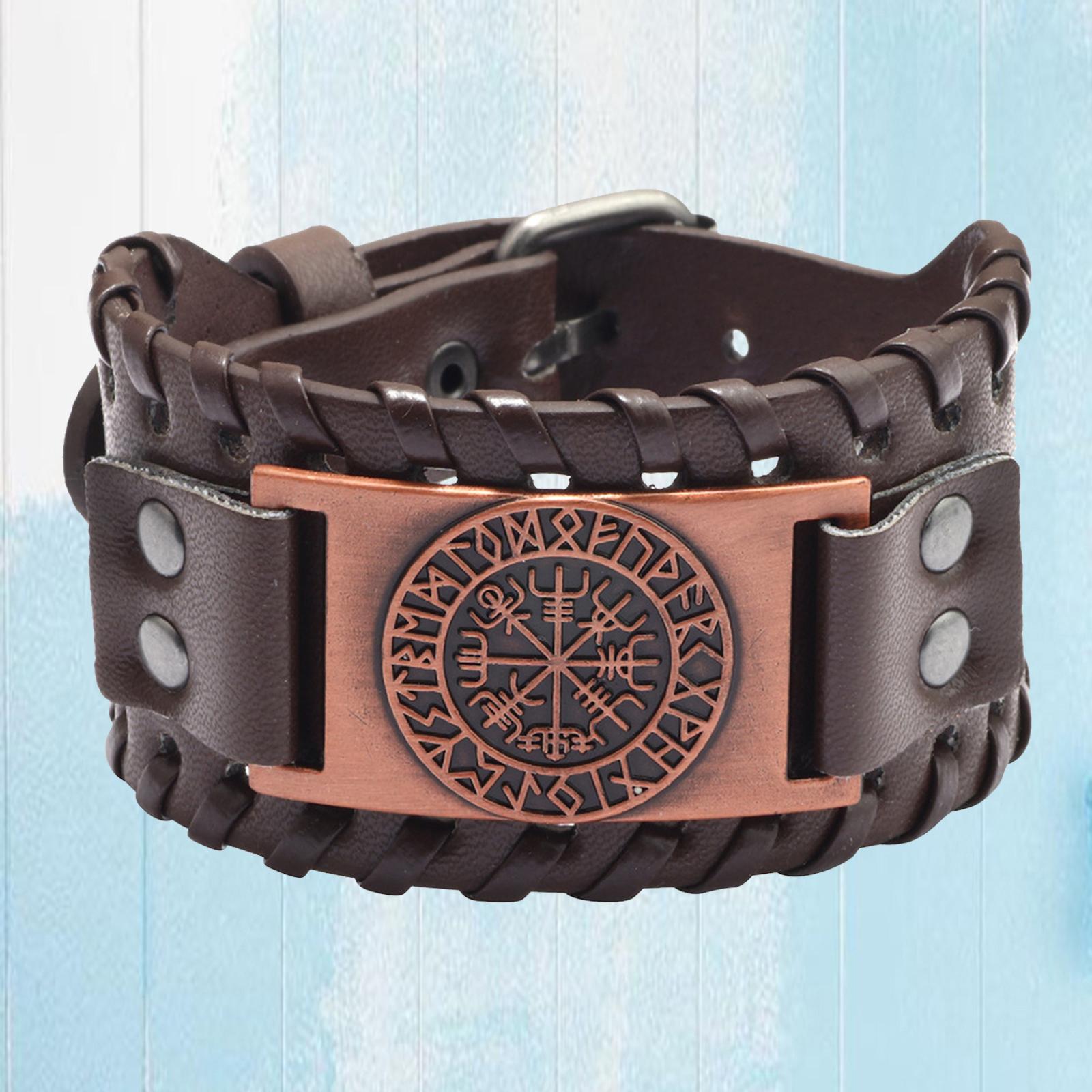Viking Braided Rope Mens Bracelet Leather Bangle Wristband PU Leather Brown