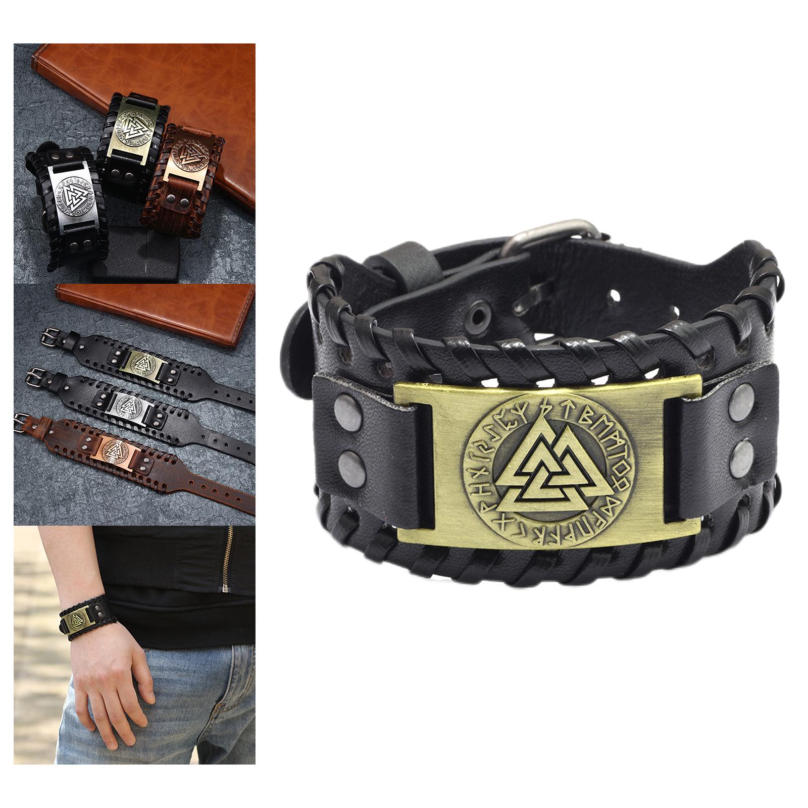 Viking Wristband Odin Triangle Mens Rune Triangle Letter PU Bronze
