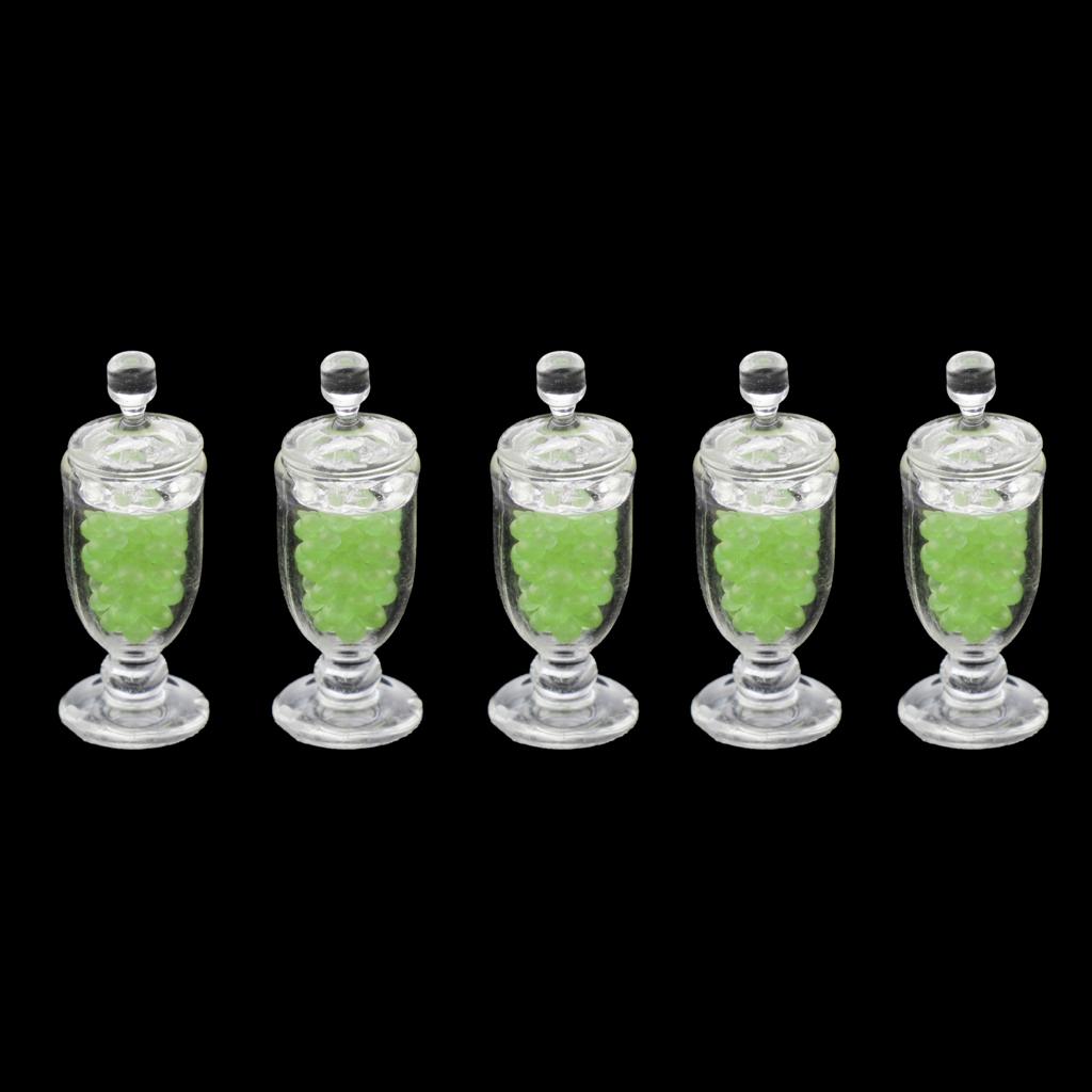 5pcs 1/12 Dollhouse Miniature Sweet Candy Jar with Fake Candies Green