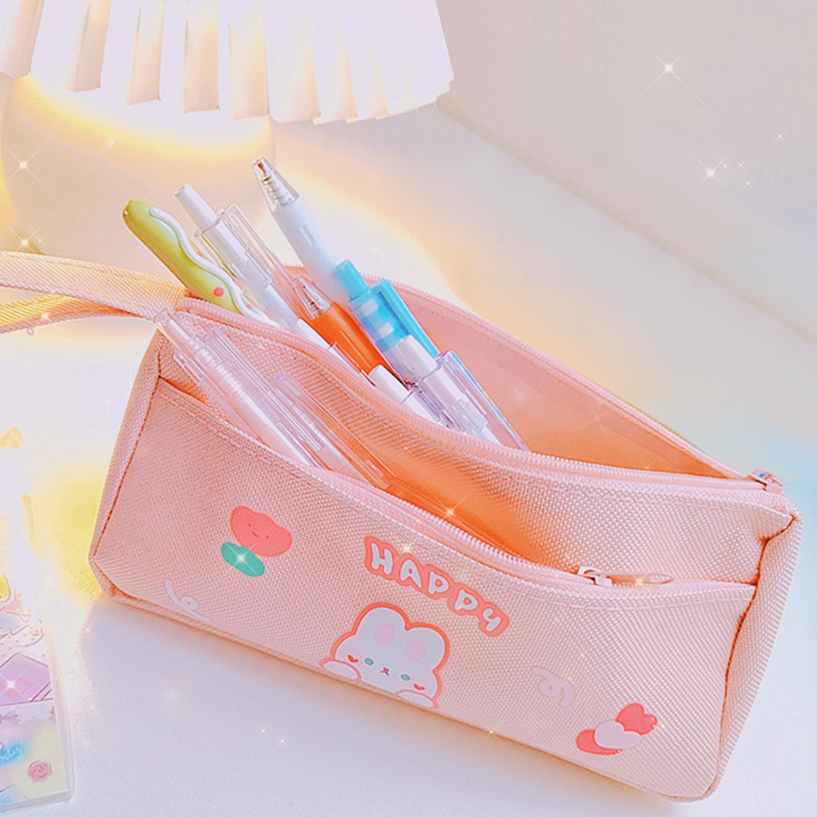 Lightweight Pencil Case Makeup Cosmetic Bags for School College Students Pink