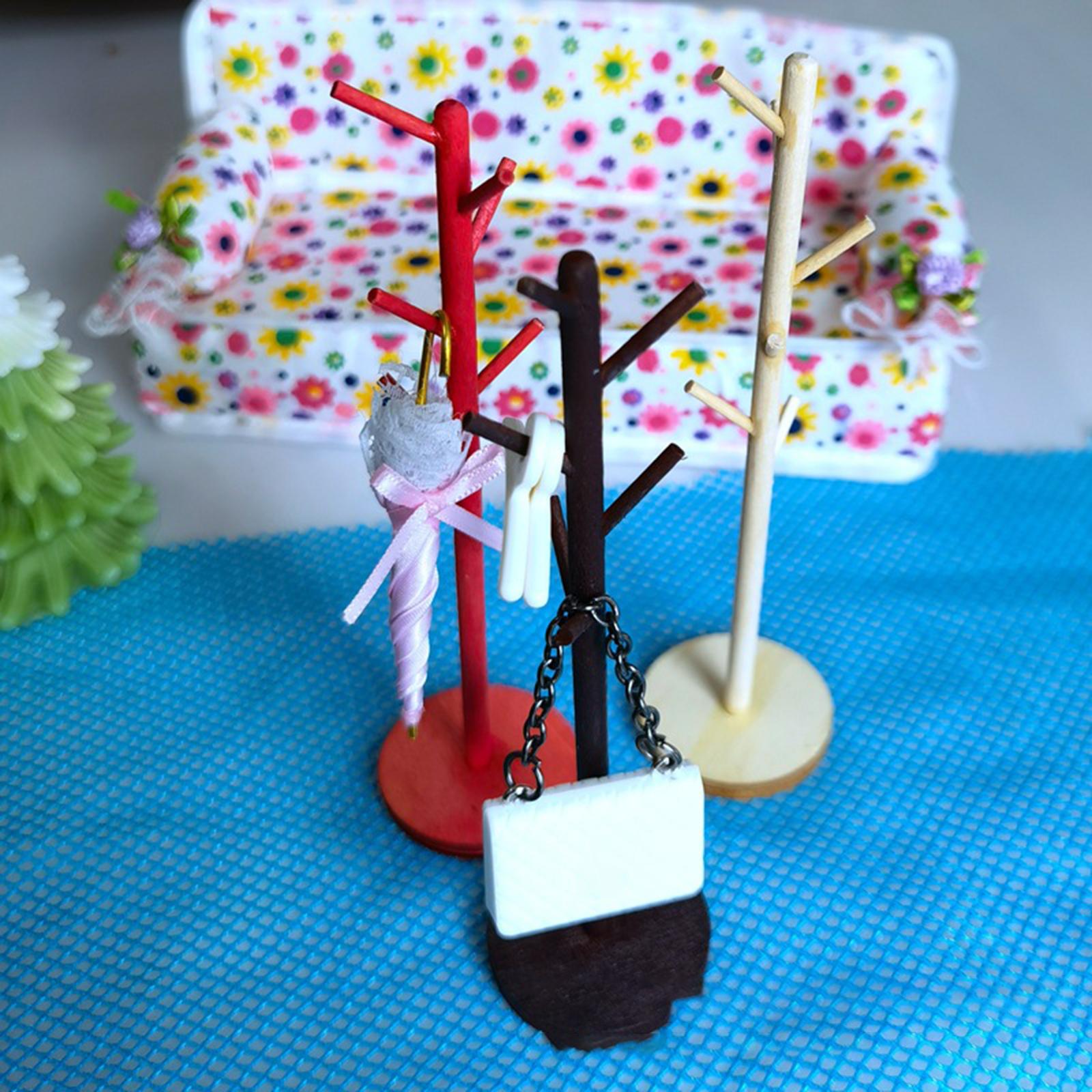 3xDollhouse Miniature Garment Rack Coat Dress Clothes Organizer Red