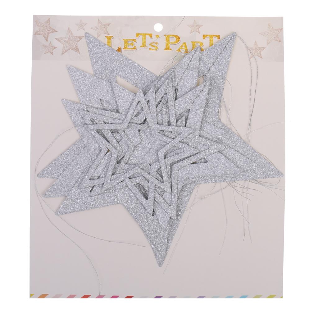 7pcs Glitter Star Garland Birthday Party Ceiling Hanging Decoration-Silver