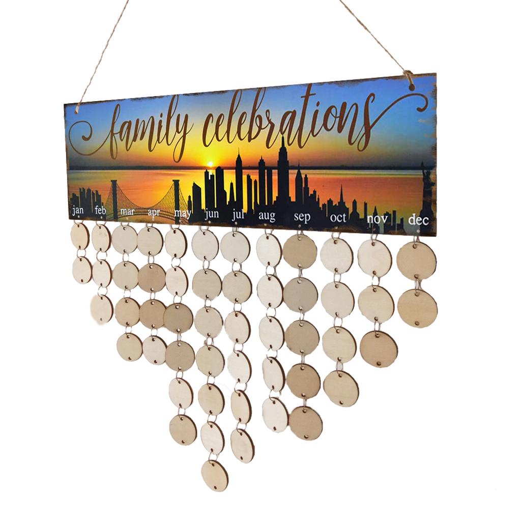 DIY Wooden Board Reminder Calendar with 50pcs Round Disc Family Celebrations