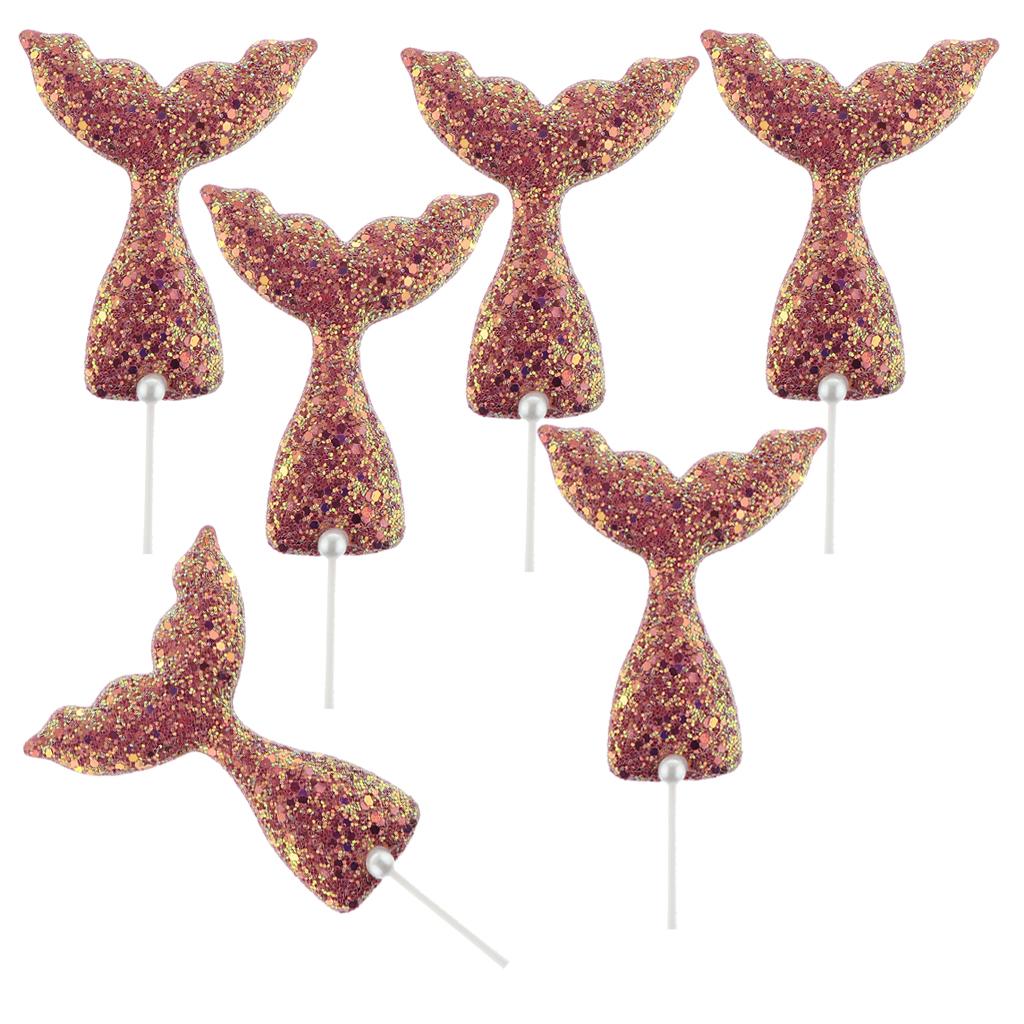 6pcs Novelty Mermaid Tail Flashing Birthday Cake Topper - Baby Shower Red