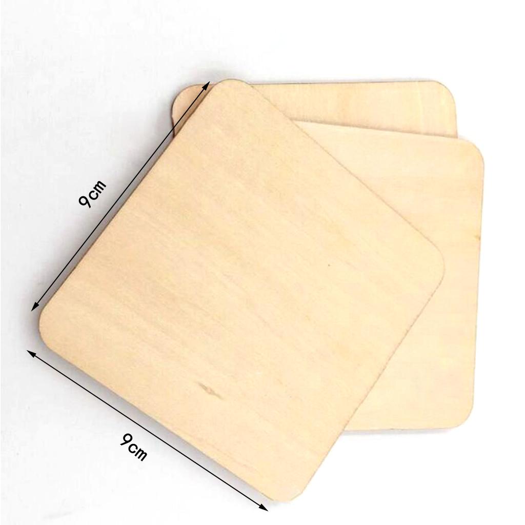 10PC Square Wooden Blank Coasters Wood Craft Blanks Pieces Plaque DIY Unfinished